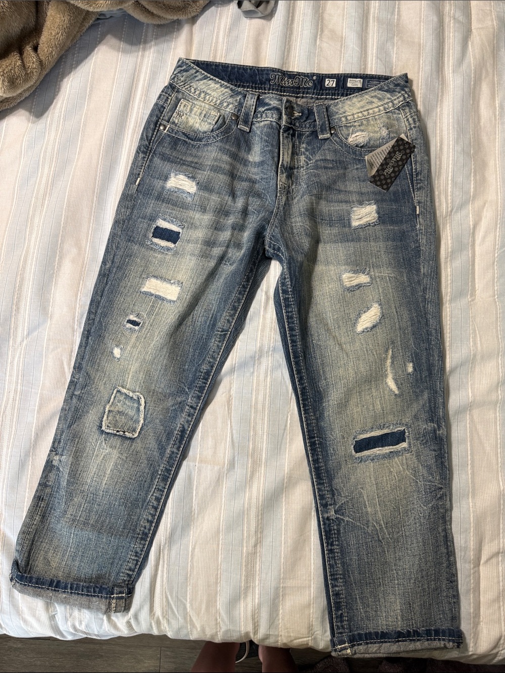 Miss Me Light Blue Distressed Slim Straight Jeans